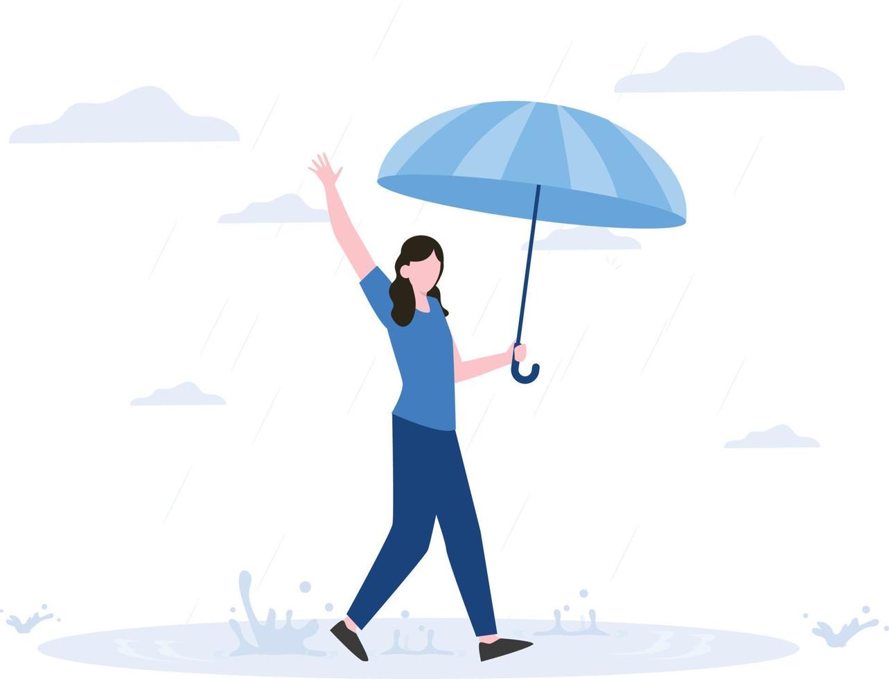 The girl is walking in the rain with an umbrella. vector