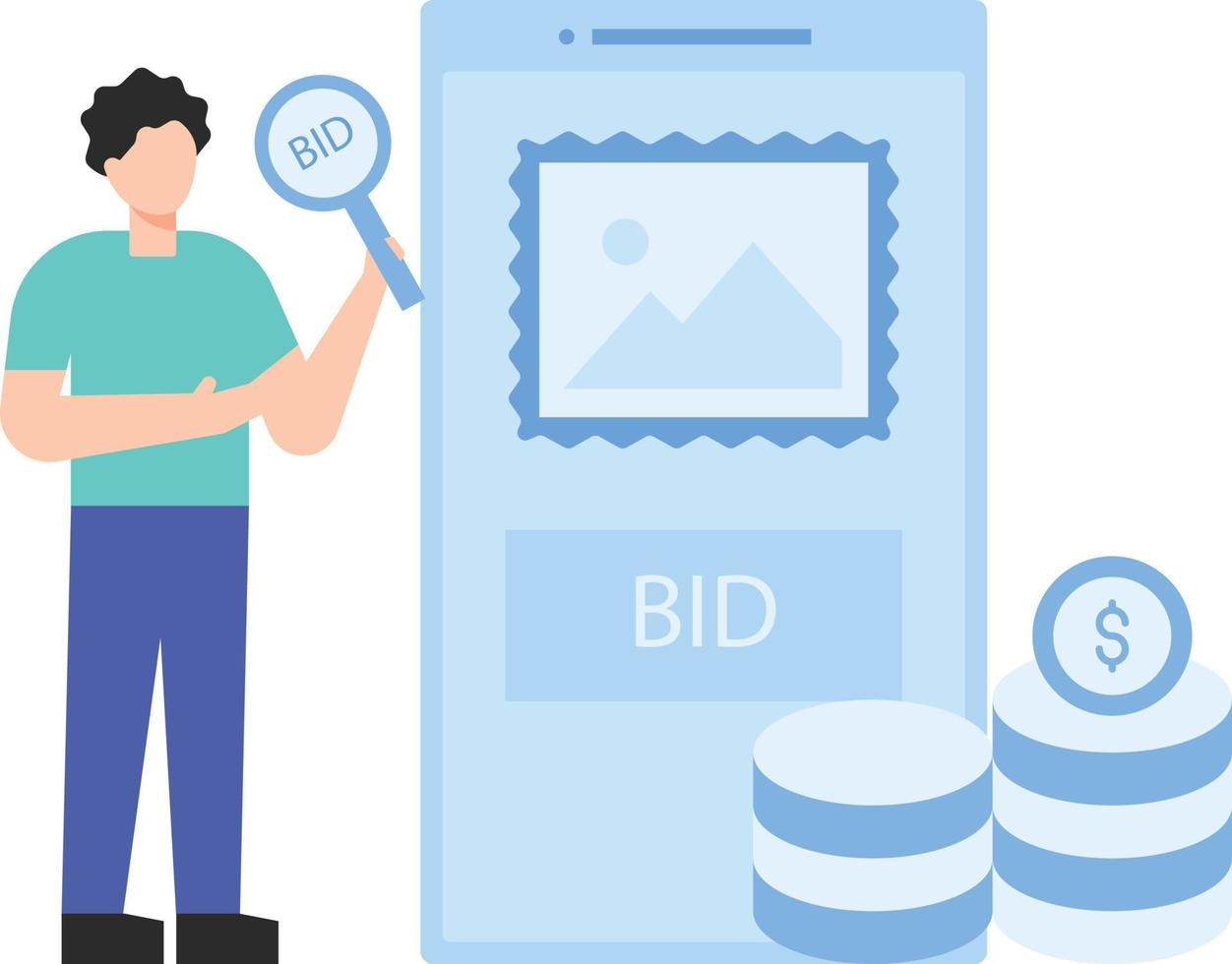 A boy is standing holding a bidding board. vector