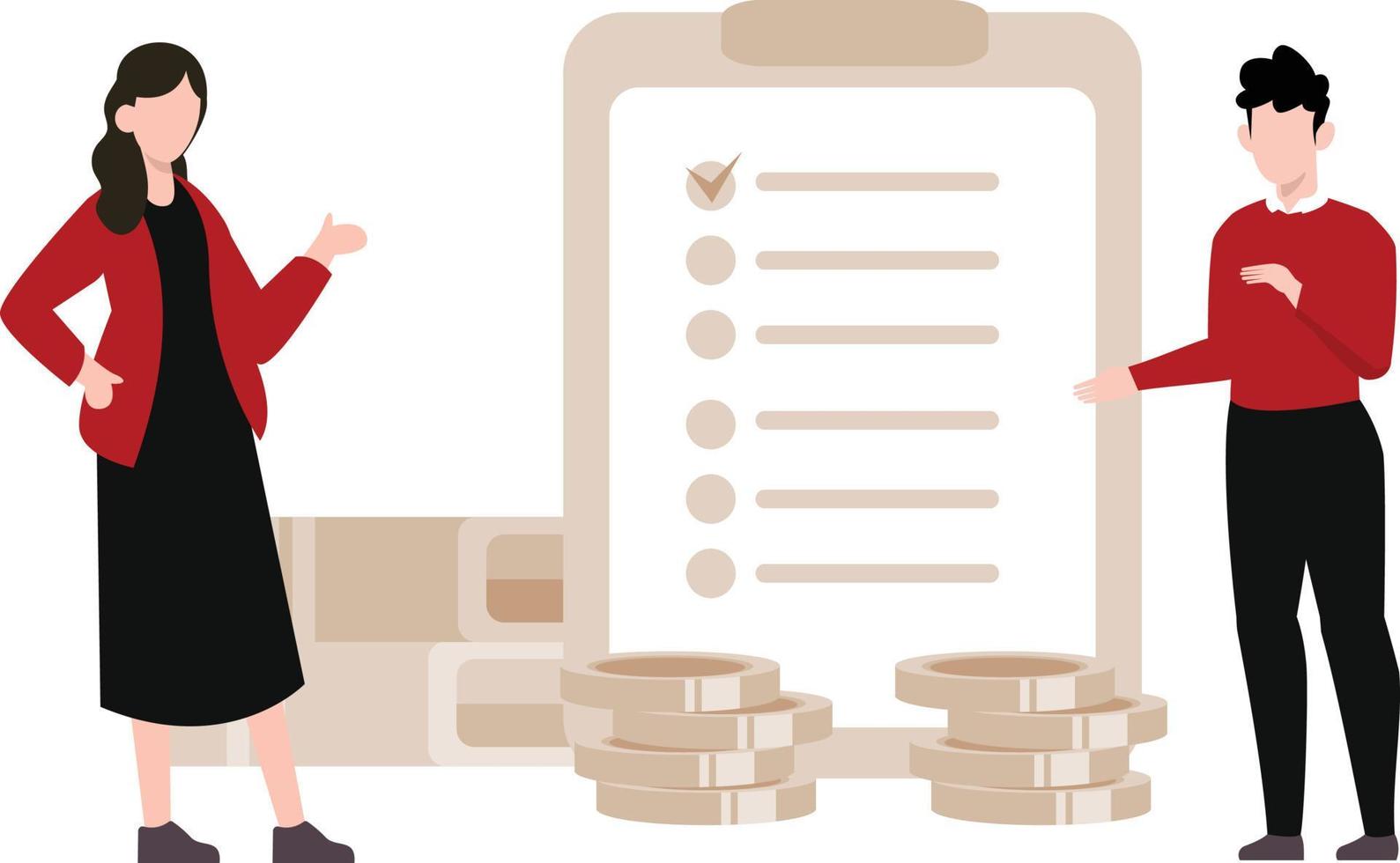 Boy and girl standing next to clipboard. vector
