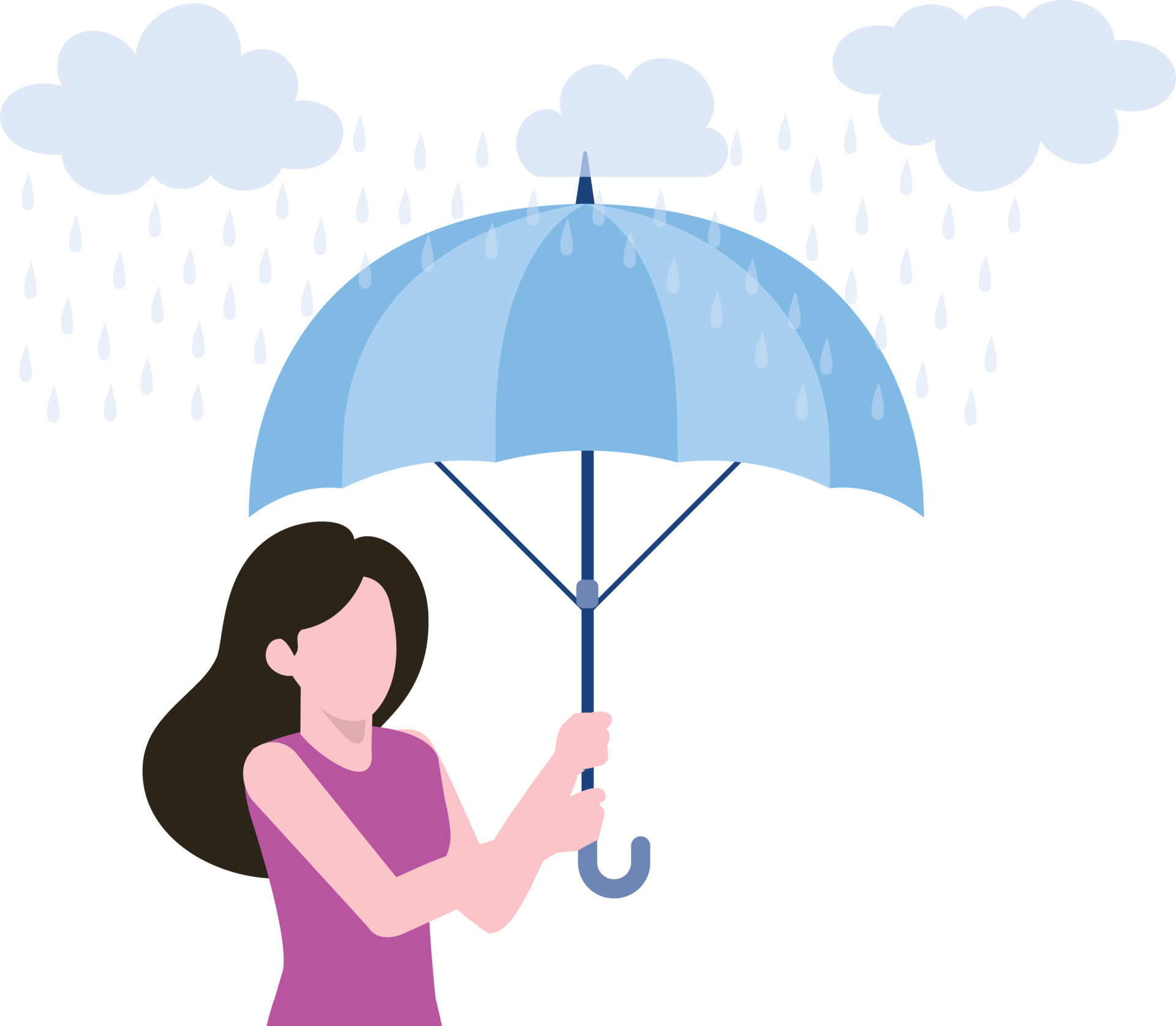 A girl is standing with an umbrella in the rain. 11214247 Vector Art at Vecteezy