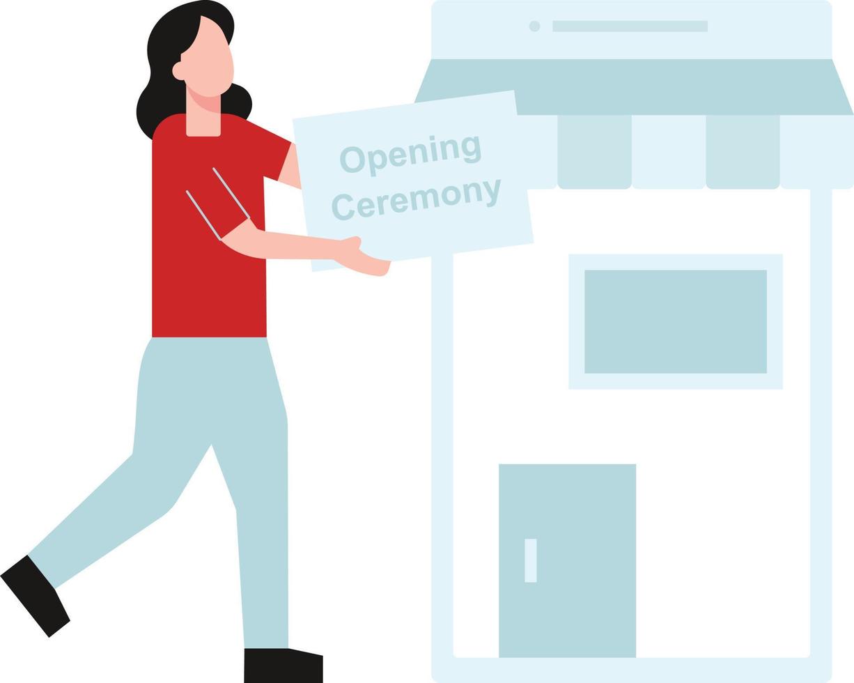The girl is holding the board of the opening ceremony. vector