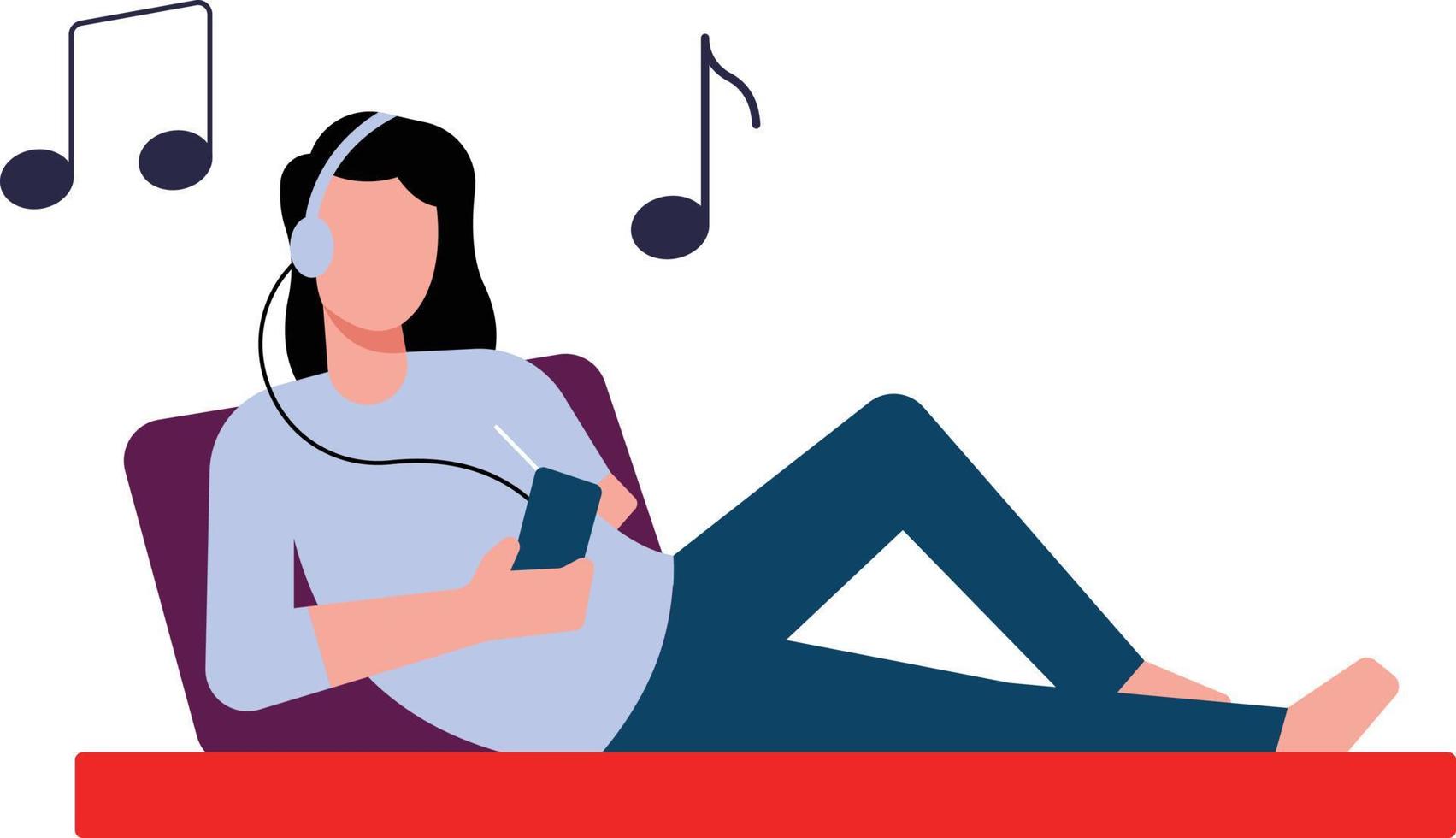 Girl wearing headphones listening to music. vector