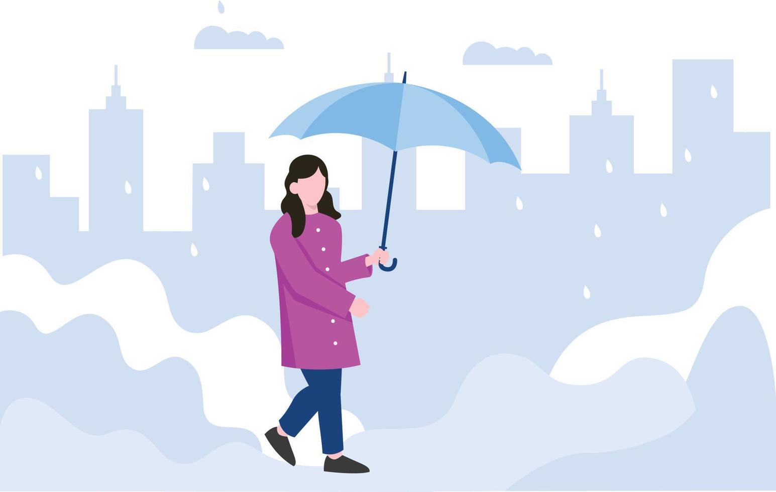 The girl is walking in the rain with an umbrella. vector