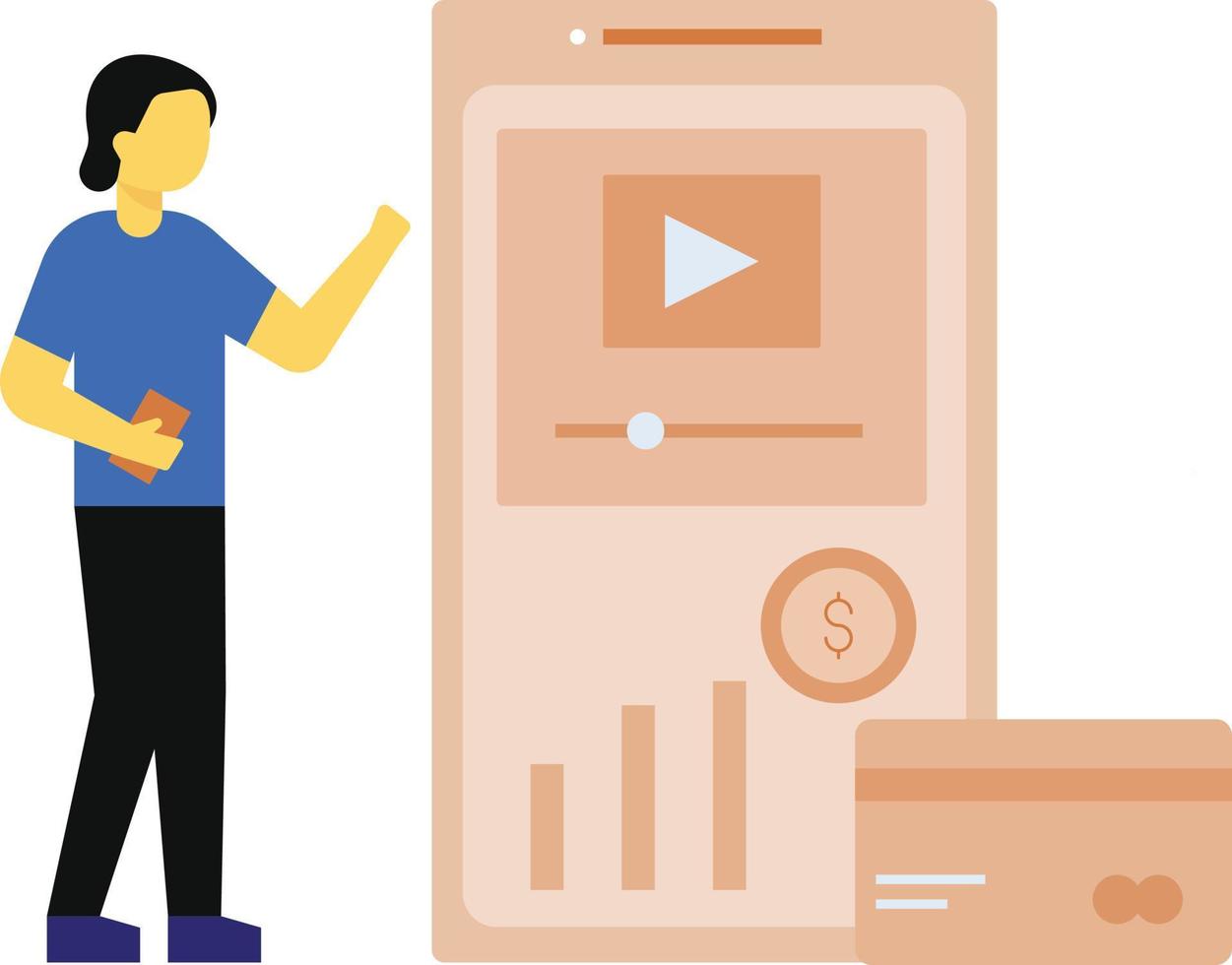 The girl is standing with the phone. vector