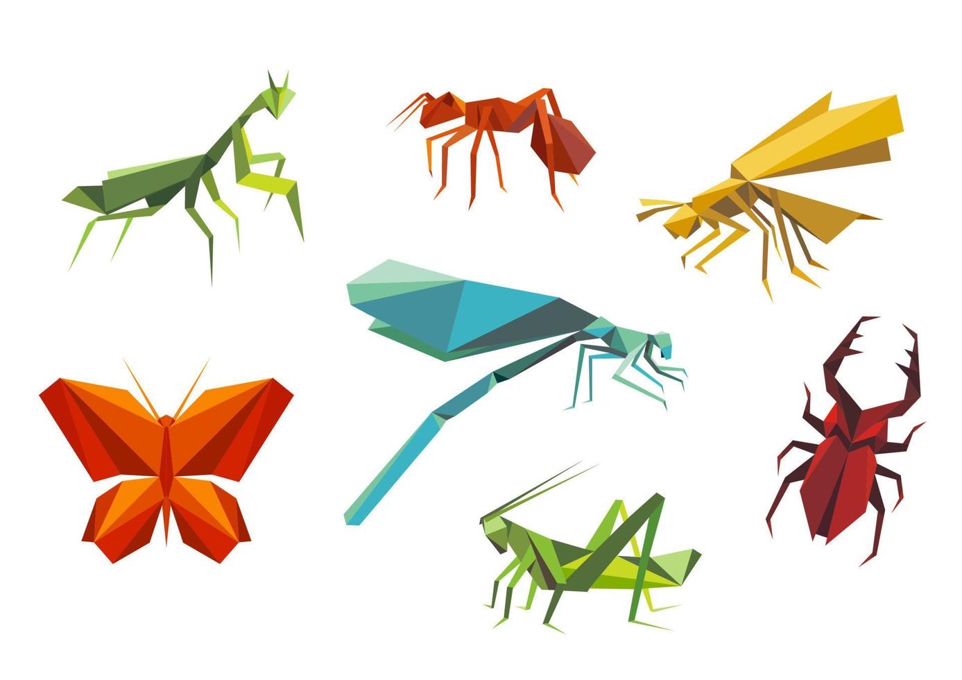 insectos en estilo origami vector