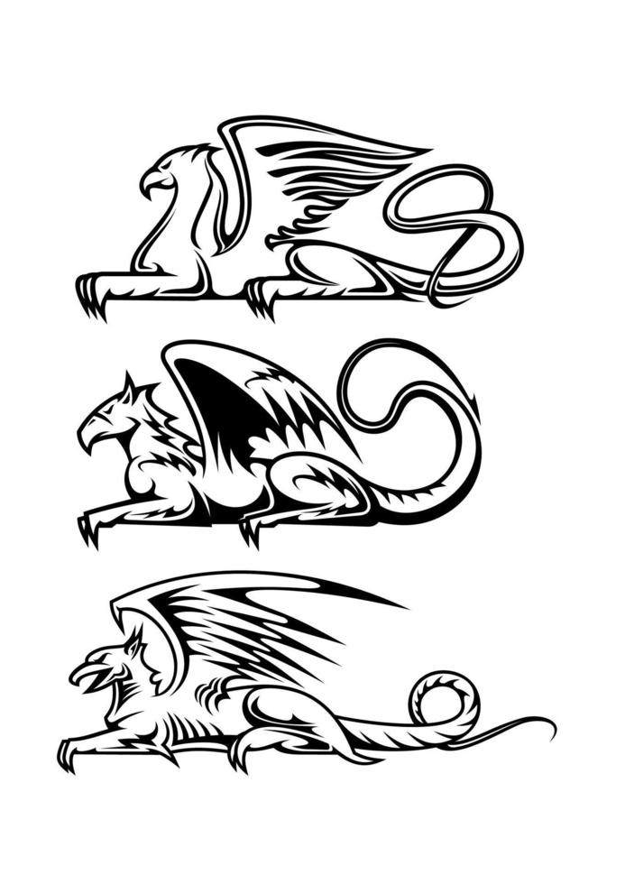 Medieval gryphons set vector