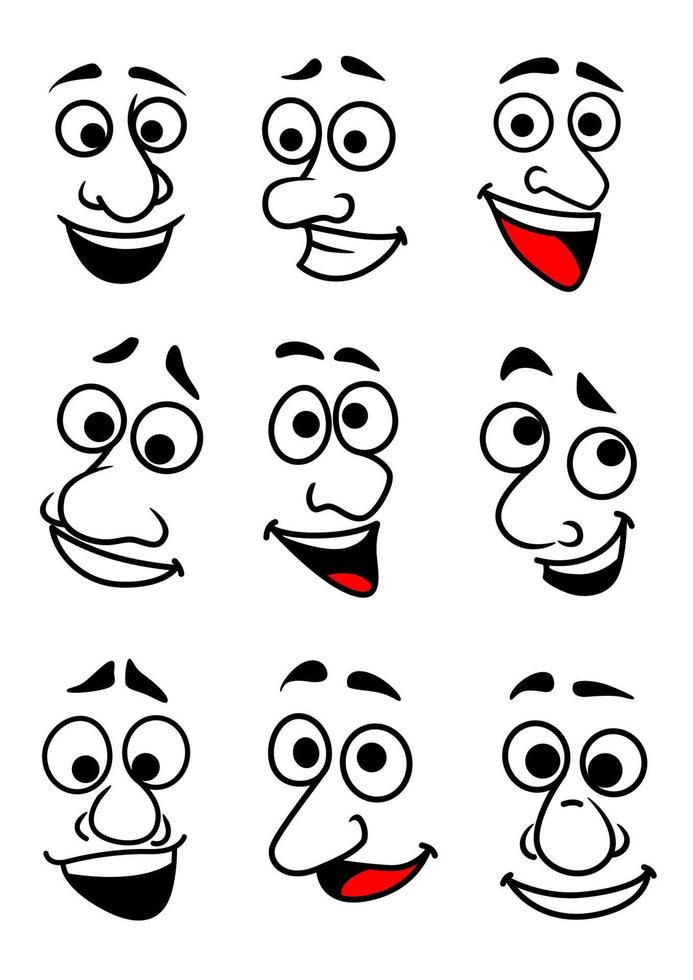 Funny cartoon faces set vector