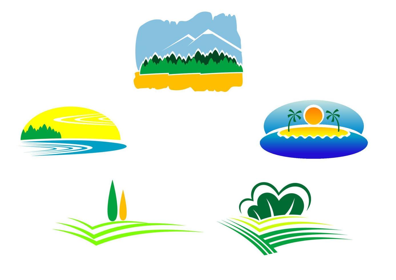 iconos del paisaje de la naturaleza vector