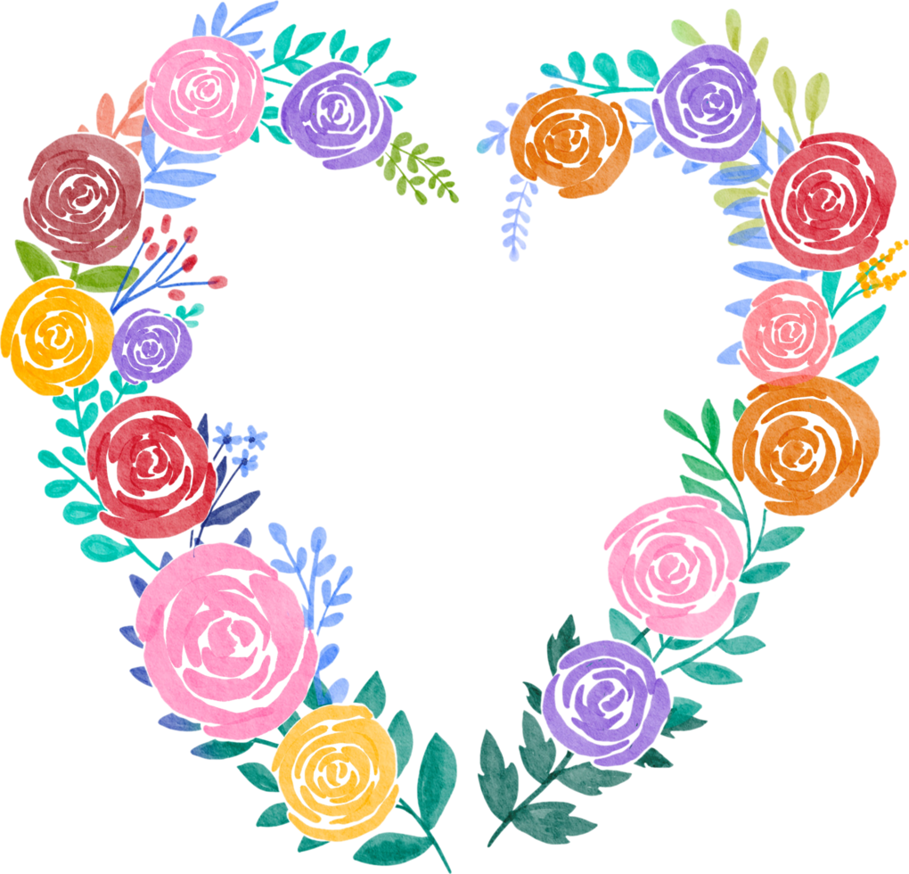 flower heart watercolor painted png