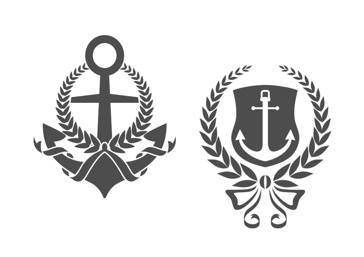 Marine anchors with ribbons and laurel wreathes vector