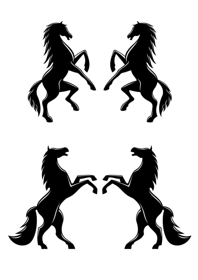 Silhouettes of pairs of prancing horses vector