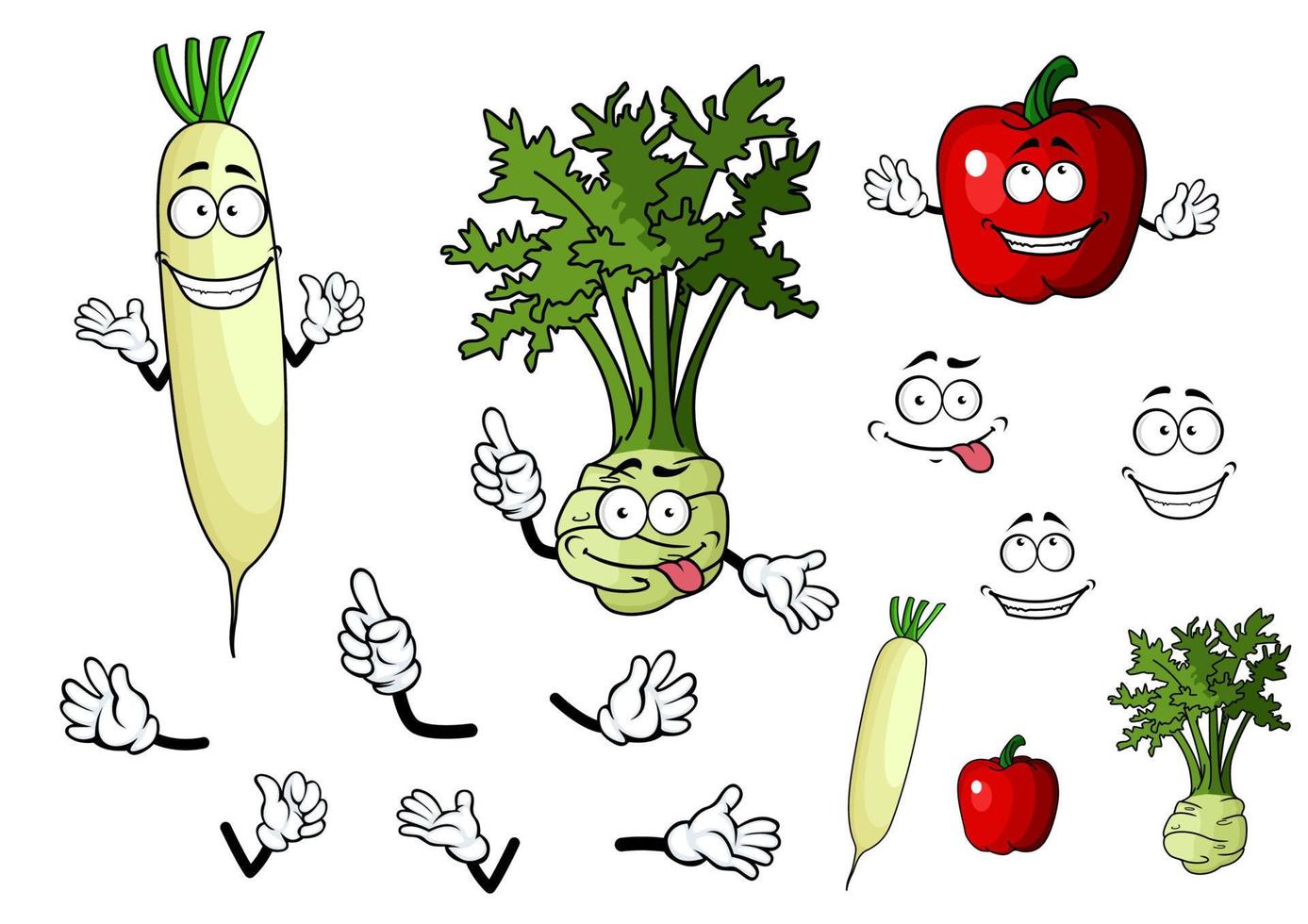 verduras de nabo, rábano y pimiento vector