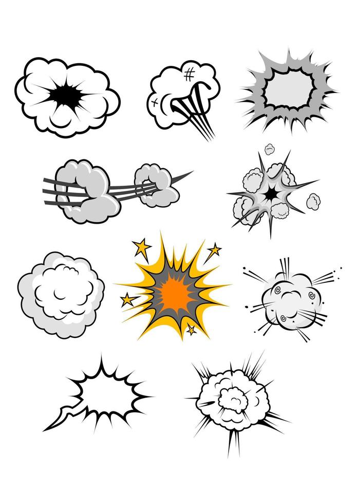 explosiones y nubes cómicas vector