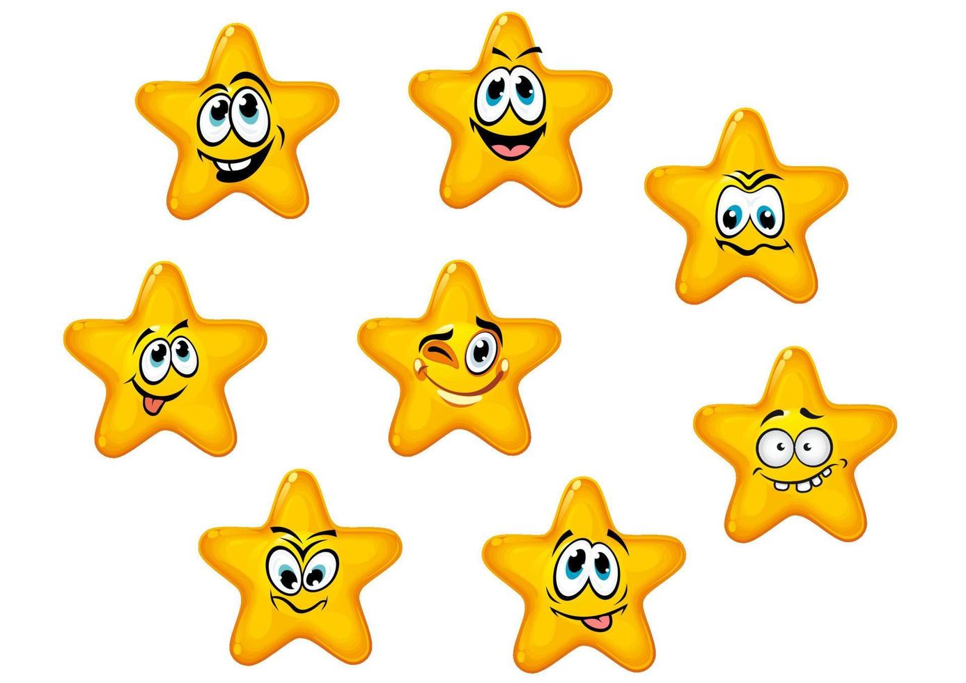 estrellas amarillas con caras emocionales vector