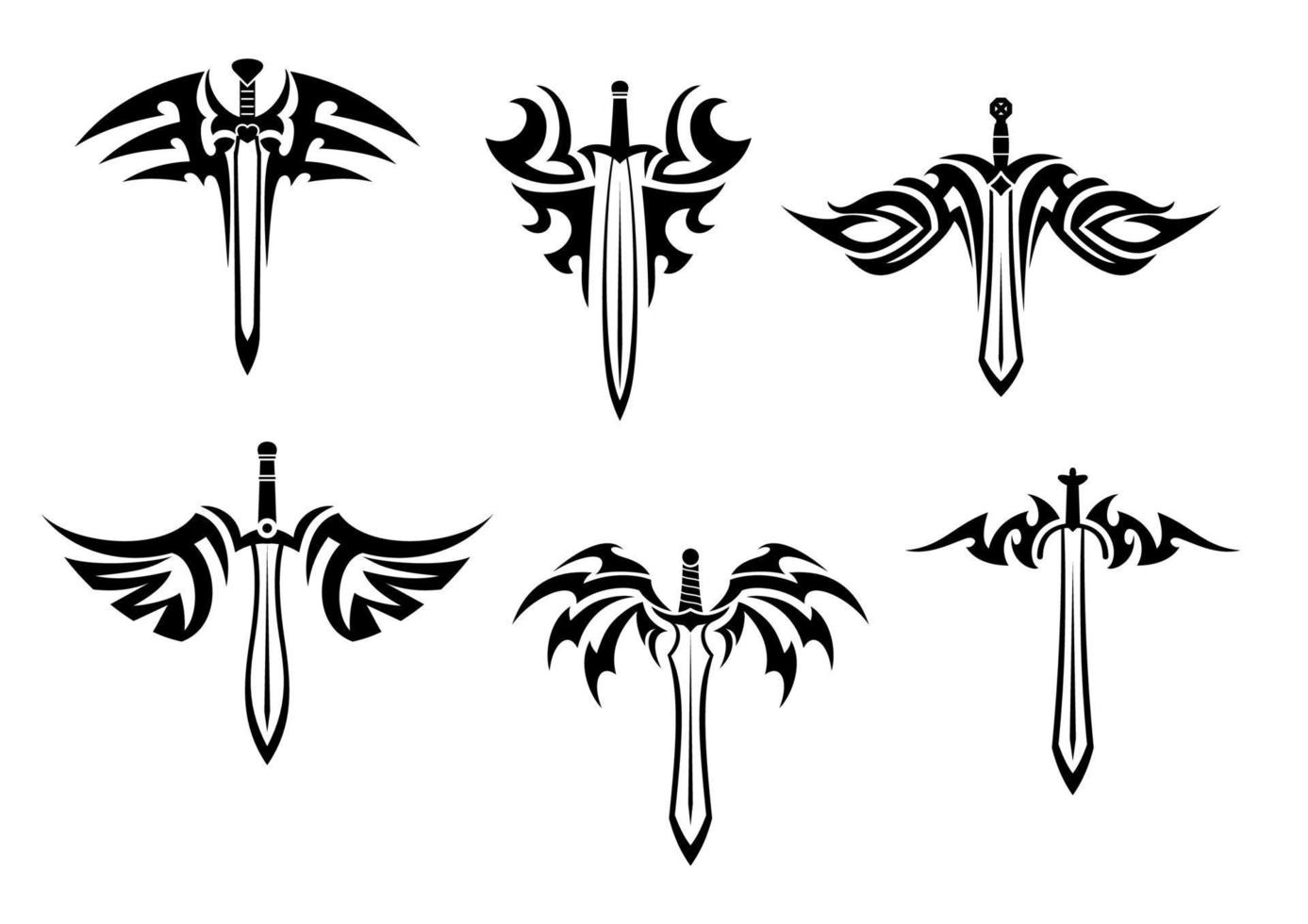 Tribal tattoos with swords and daggers vector