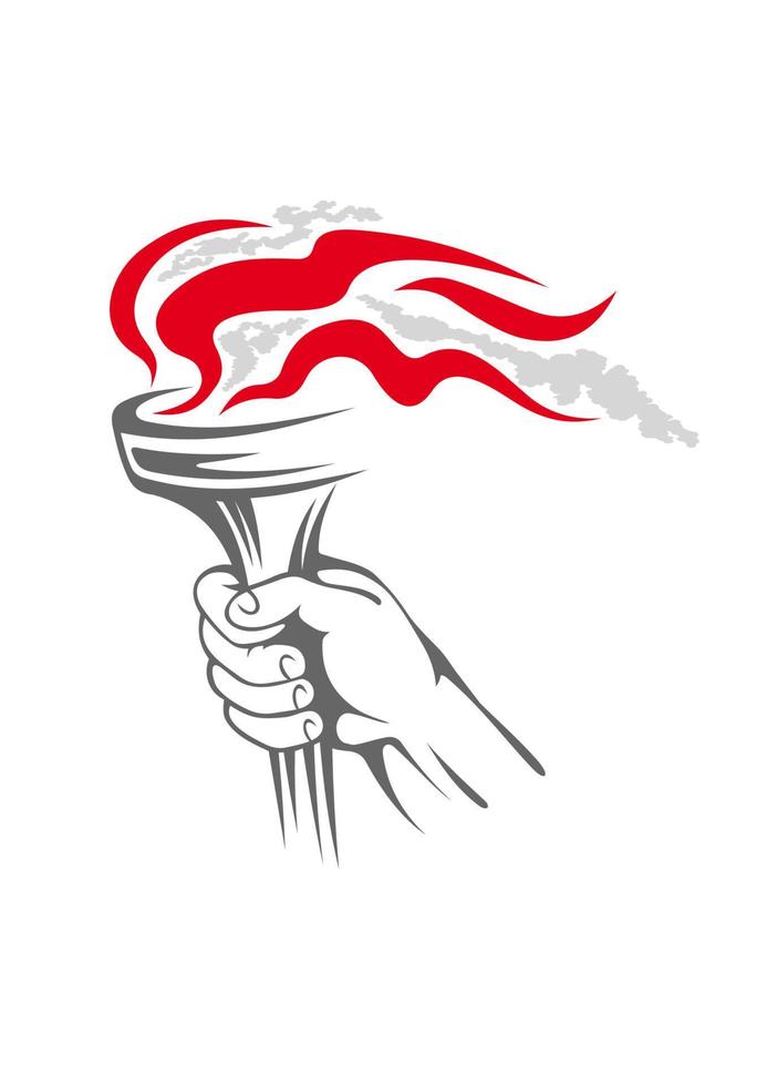 Flaming torch in people hand vector