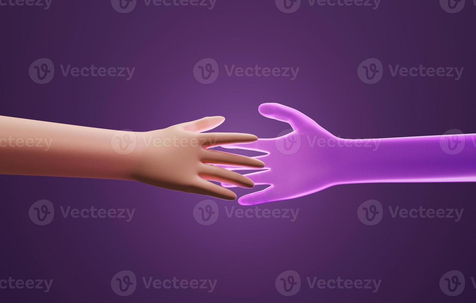 Hand in touch with hologram hand Virtual simulation in metaverse world. 3D rendering, 3D illustration photo