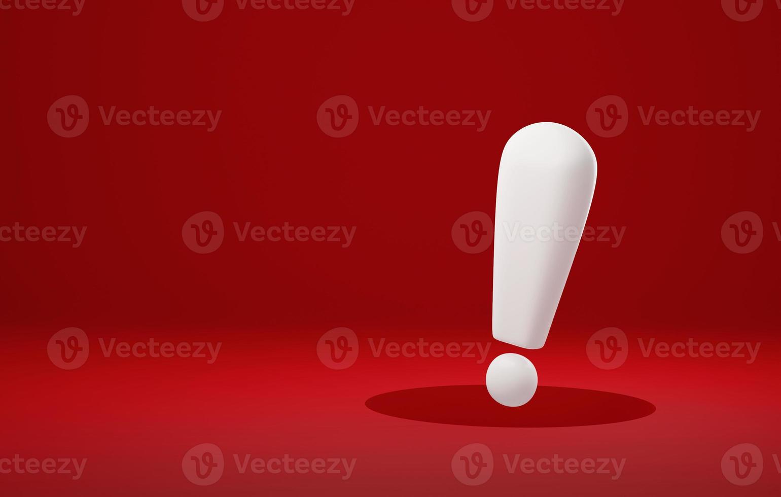 White exclamation mark symbol over large hole on red background. 3D rendering, 3D illustration photo