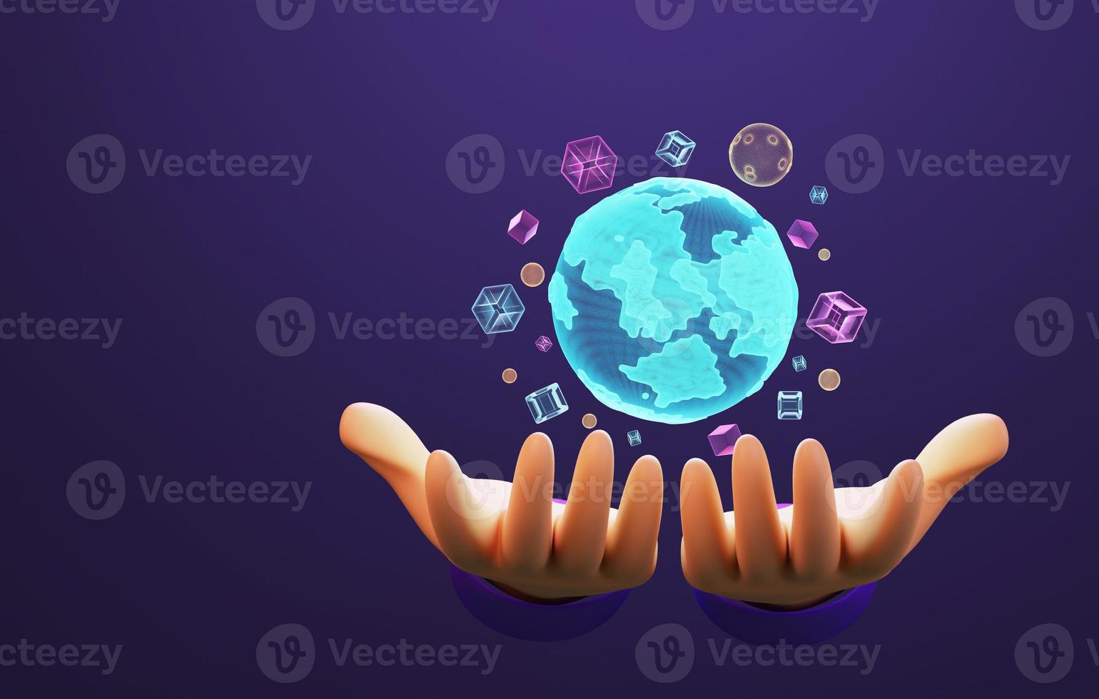 Experience 3D Metaverse, virtual reality technology. 3D rendering, 3D illustration photo