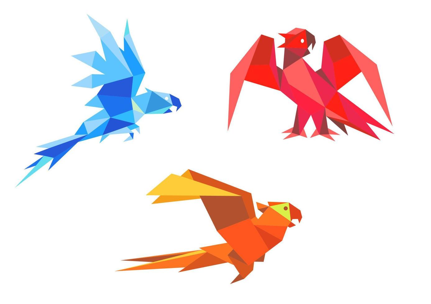 siluetas de loros de origami vector