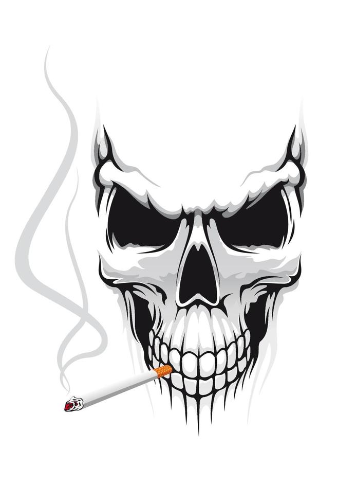 Skull character with cigarette vector