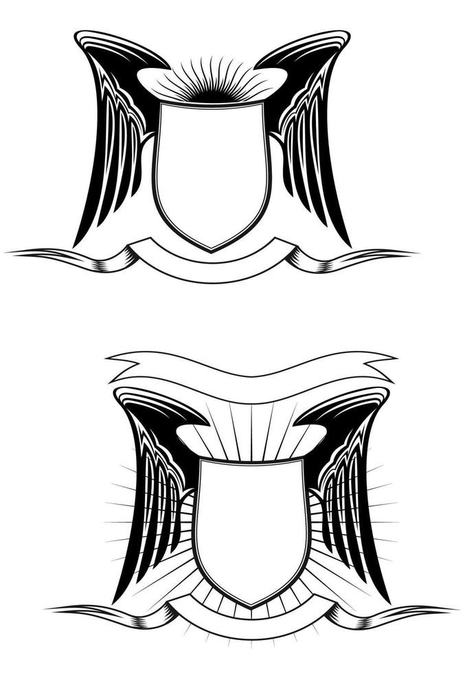Heraldic shield with wings vector