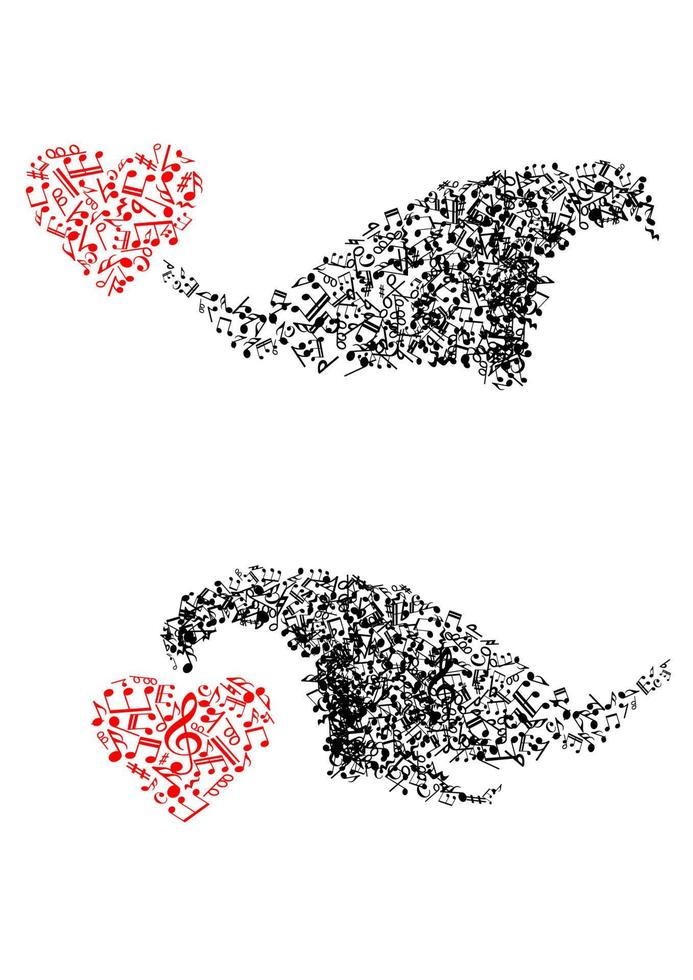 Abstract shapes with musical notes and hearts vector