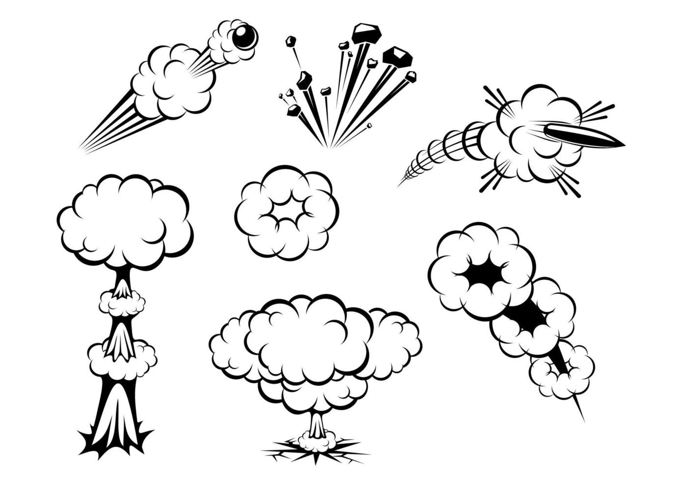 Explosions comic clouds set vector