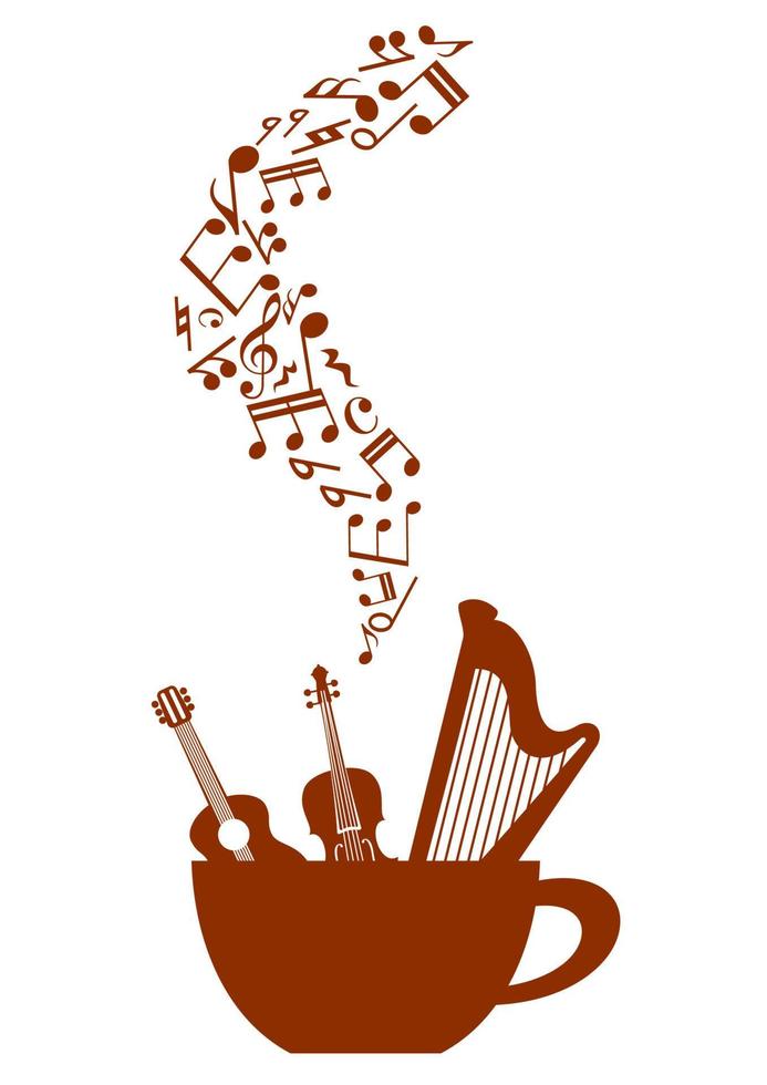 Cup of coffee with musical elements vector