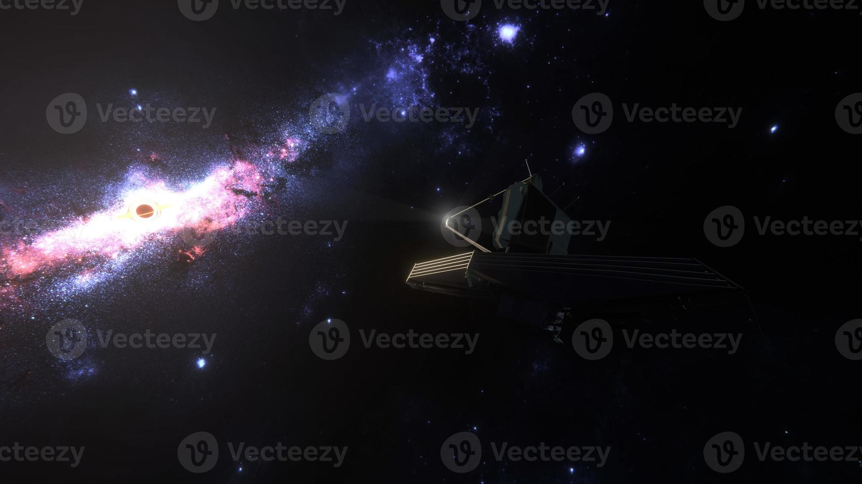 james webb space telescope orbiting near black hole 3d illustration photo