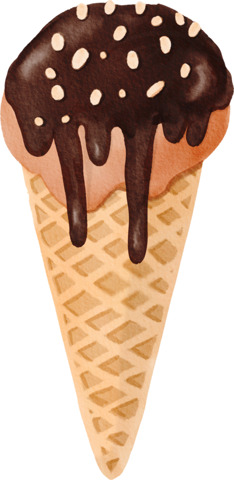 chocolate ice cream cone watercolor painted png