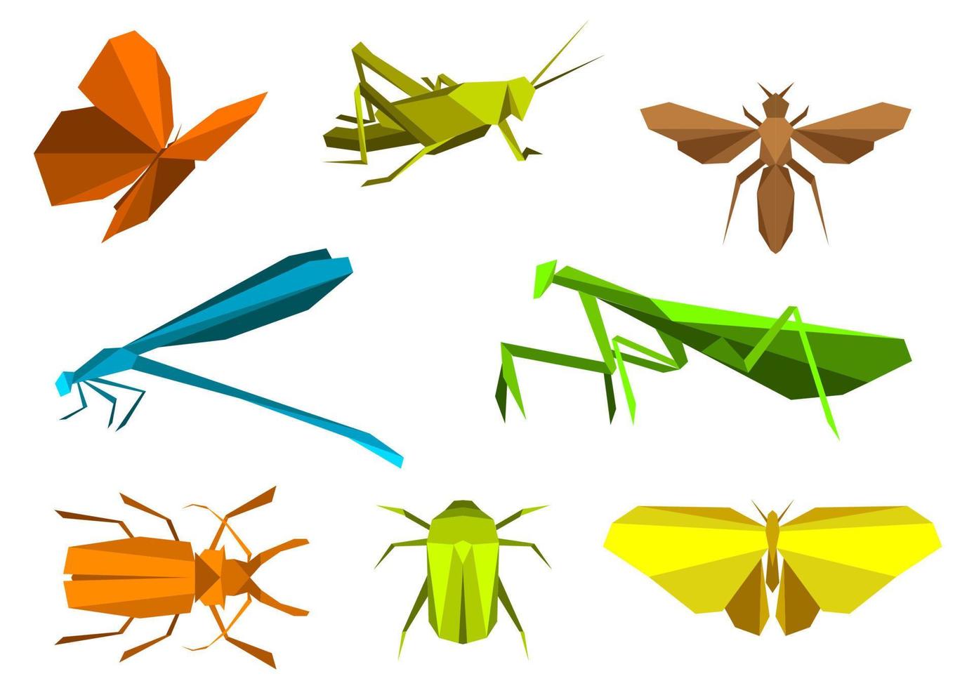 Insects in origami paper elements vector