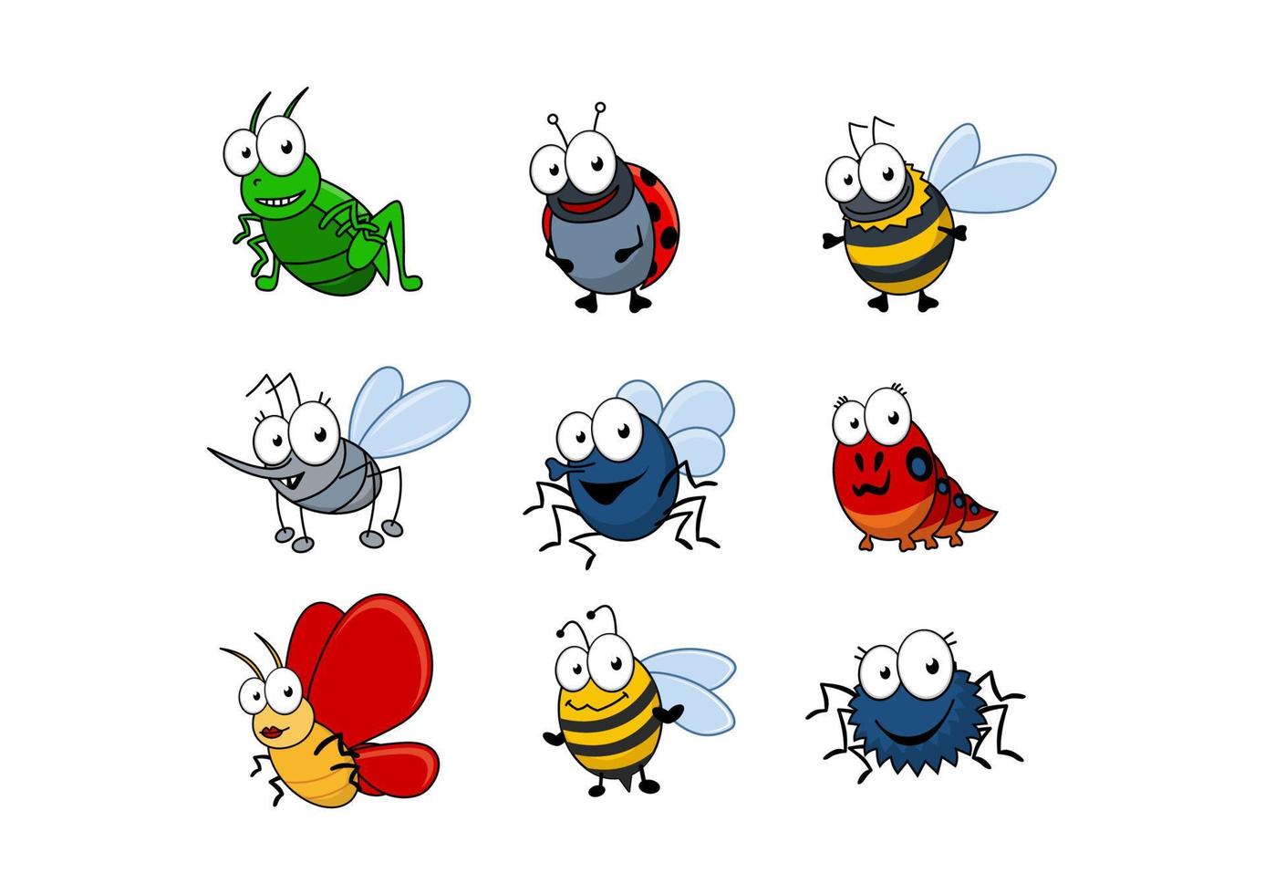 conjunto de insectos de dibujos animados vector