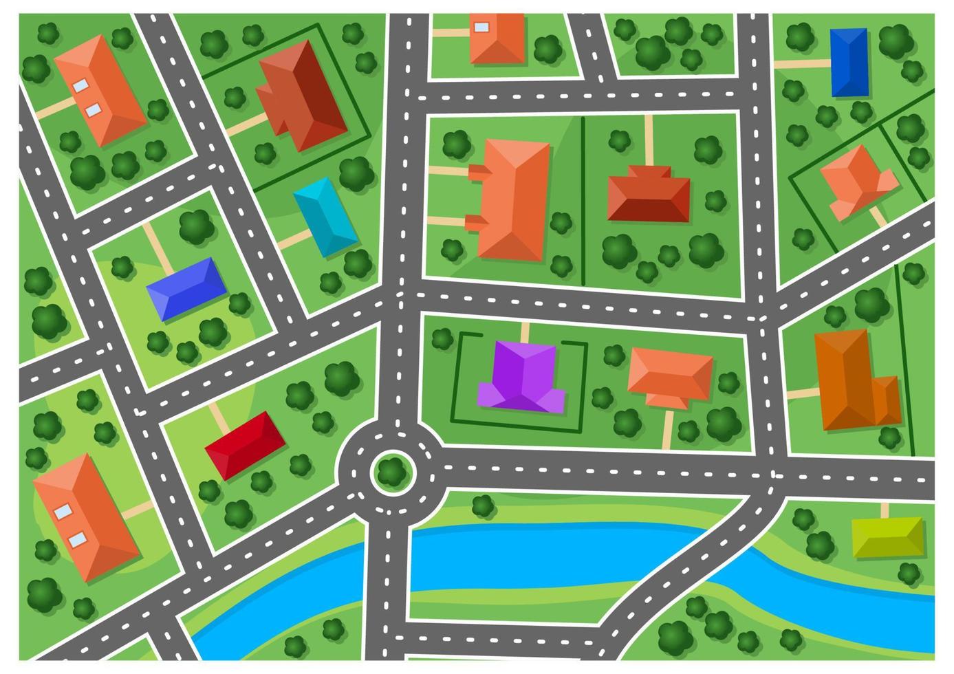 mapa de una pequeña ciudad o pueblo suburbano vector