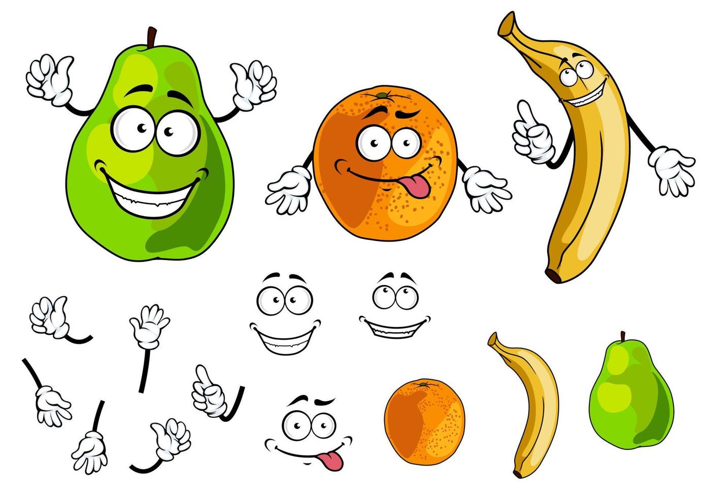 Banana, pear and orange smiling fruits vector