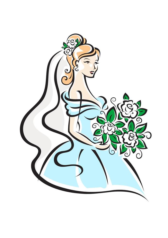 hermosa novia con flores vector