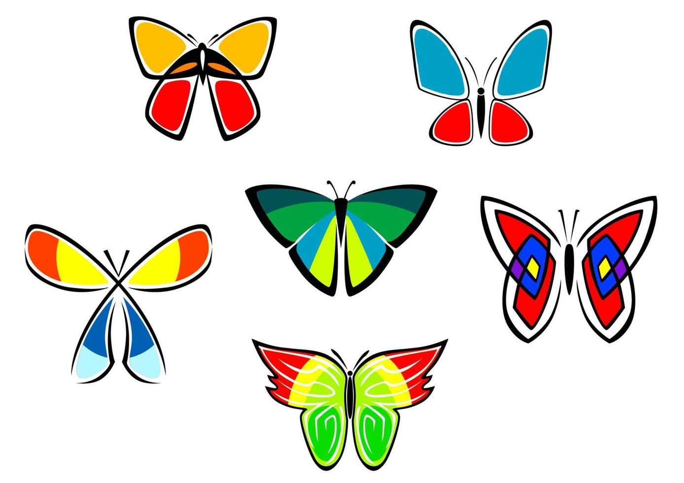 Colorful butterfly icons and tattoos vector