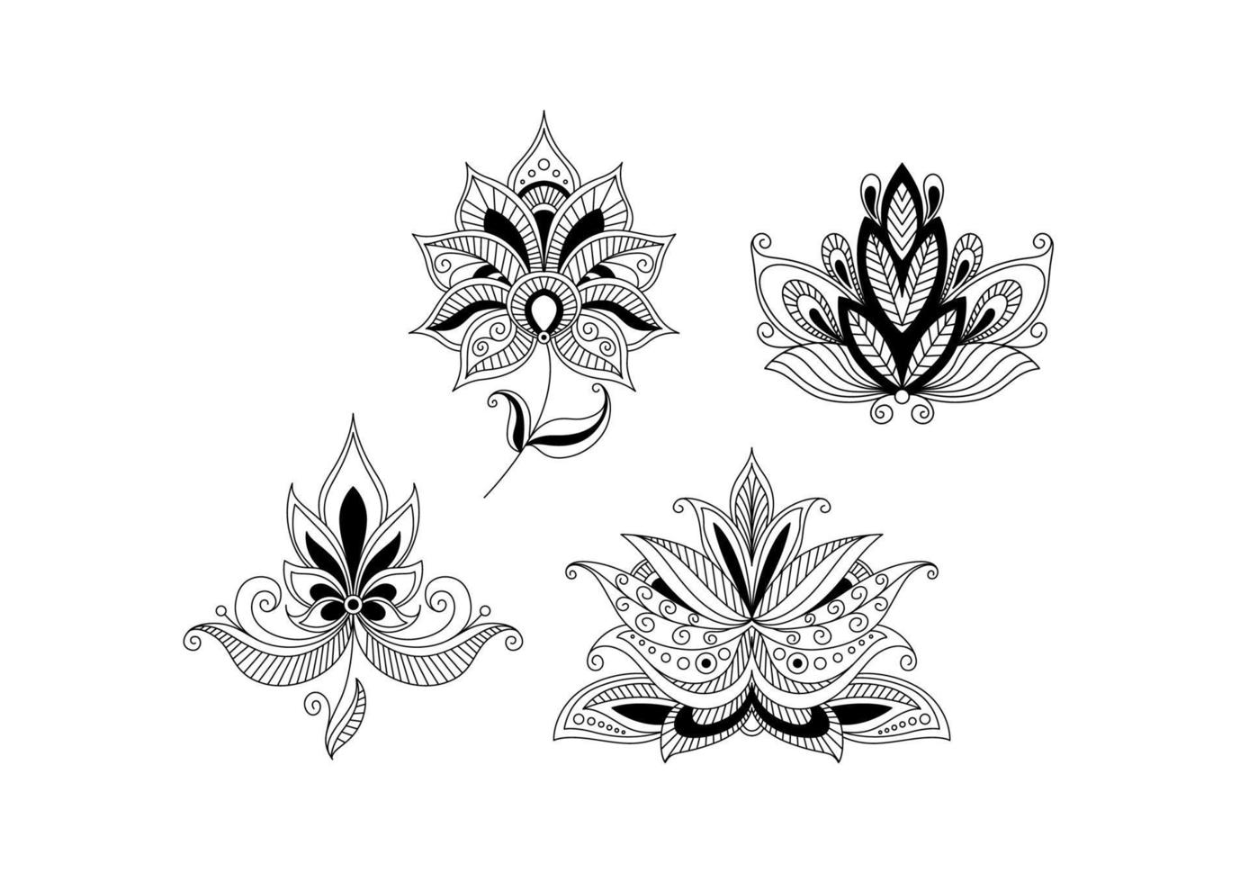 Set of indian and persian flower blossoms vector