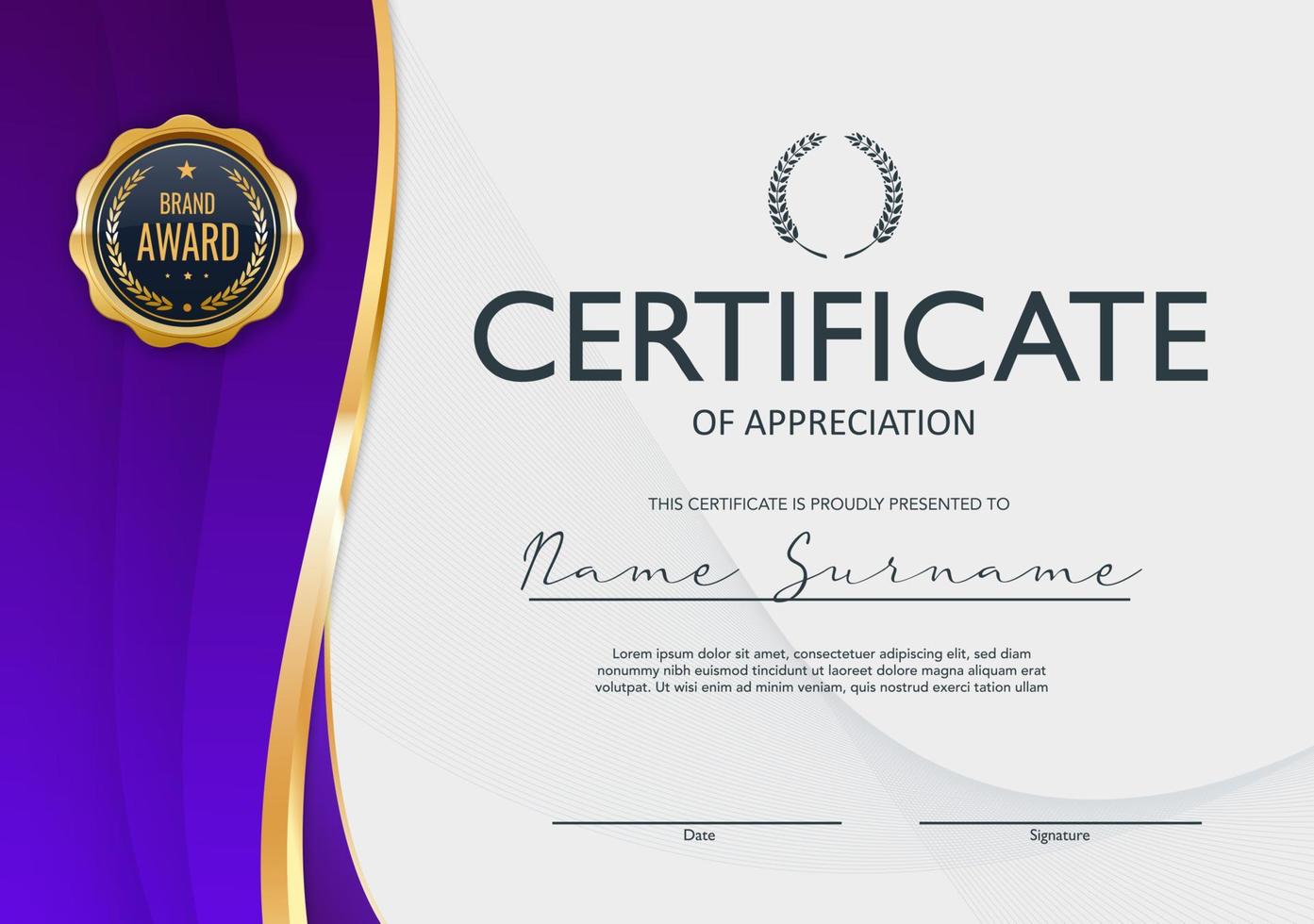 Award certificate of appreciation diploma template vector