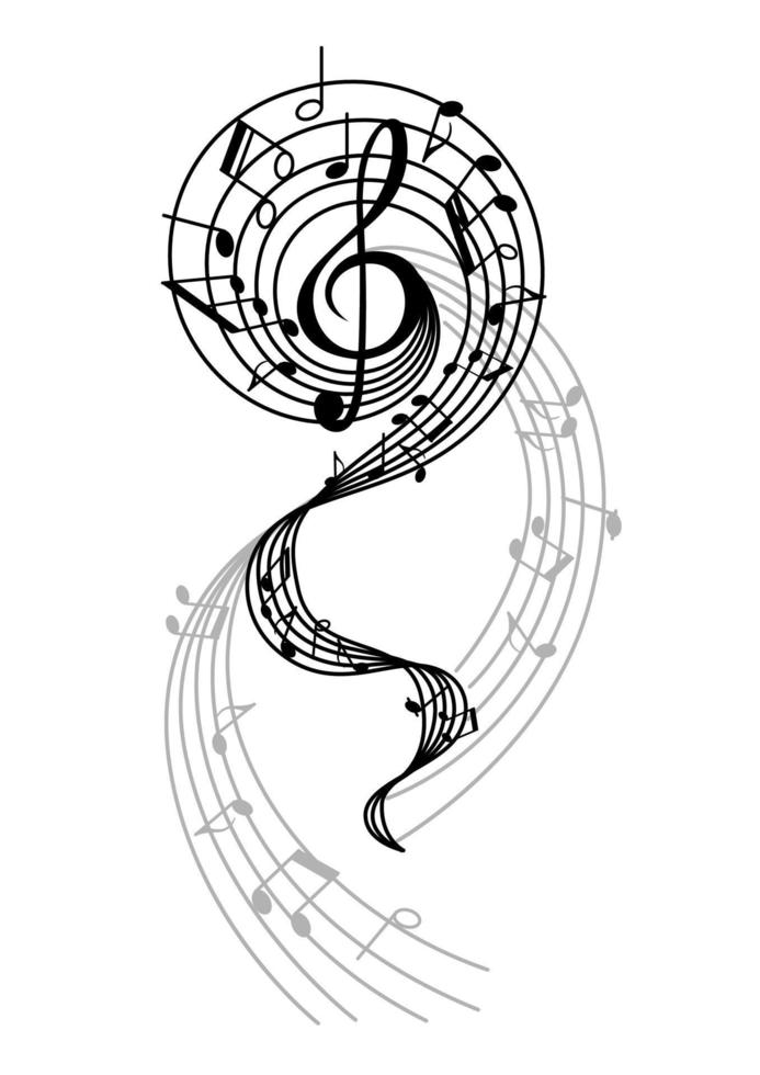 Abstract musical swirl with notes and sounds vector