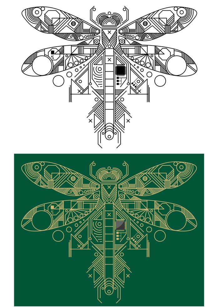 Dragonfly with computer motherboard elements vector