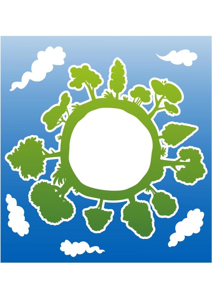 Green planet with trees and atmosphere vector