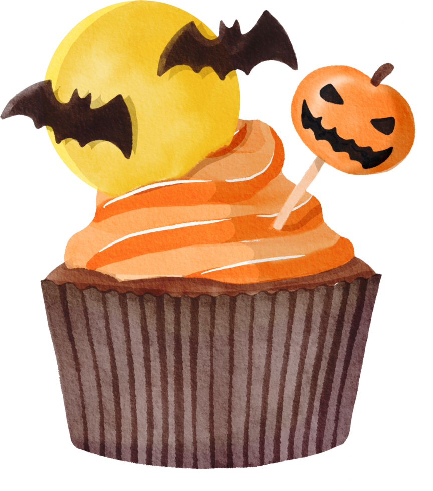 Watercolor painted Halloween Cupcake png