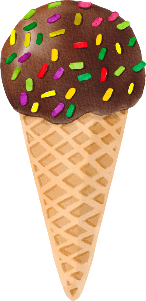 chocolate ice cream cone watercolor painted png