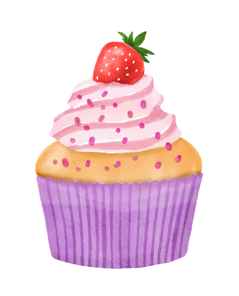 Pink cupcake watercolor painted png