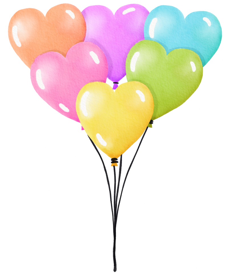 Watercolor heart colorful balloon for party png