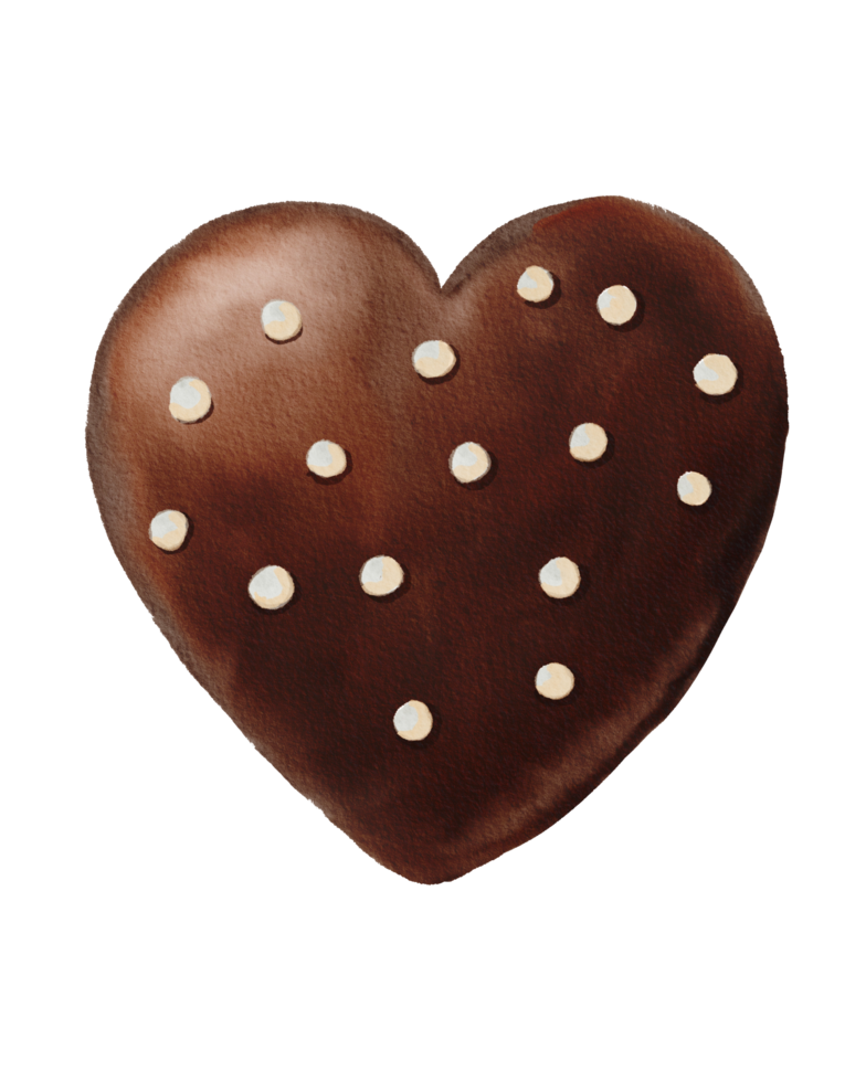 bomba de chocolate con forma de corazón pintada en acuarela png