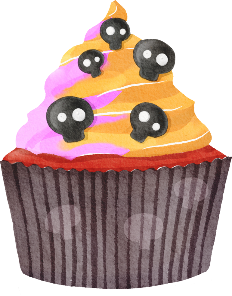 Watercolor cute halloween cupcake png