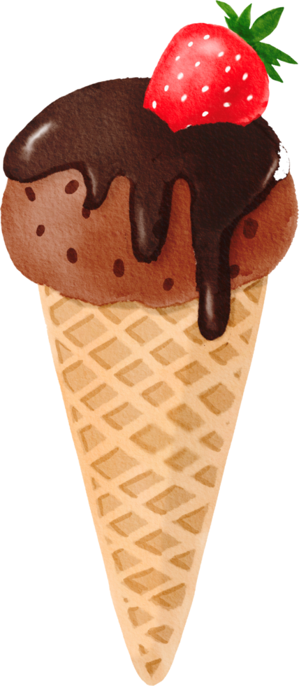 chocolate ice cream cone watercolor painted png