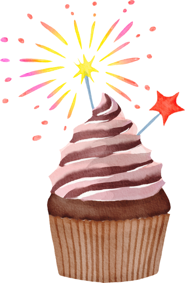 Watercolor colorful birthday cupcake png